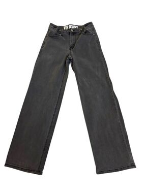 VIP JEANS Wide-Leg High Rise Denim Grunge Jeans in Charcoal Black Size 0